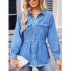 imageCHARTOU Womens Frayed Denim Shirts Collar Lapel Button Down Jeans Blouses Long Sleeve Ruffle Shirt Jacket