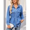 imageCHARTOU Womens Frayed Denim Shirts Collar Lapel Button Down Jeans Blouses Long Sleeve Ruffle Shirt Jacket