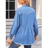 imageCHARTOU Womens Frayed Denim Shirts Collar Lapel Button Down Jeans Blouses Long Sleeve Ruffle Shirt Jacket