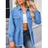 imageCHARTOU Womens Frayed Denim Shirts Collar Lapel Button Down Jeans Blouses Long Sleeve Ruffle Shirt Jacket