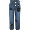 imageCHARTOU Womens Loose Button Roll Up Denim Jeans Pants Mid Waist Cat Print Baggy Cropped PantsCat
