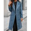 imageCHARTOU Womens Plaid Wool Pea Coat Classy Notched Double Breast Office Work Wool Long Trench OvercoatBlue