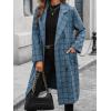 imageCHARTOU Womens Plaid Wool Pea Coat Classy Notched Double Breast Office Work Wool Long Trench OvercoatBlue