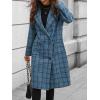 imageCHARTOU Womens Plaid Wool Pea Coat Classy Notched Double Breast Office Work Wool Long Trench OvercoatBlue