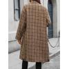 imageCHARTOU Womens Plaid Wool Pea Coat Classy Notched Double Breast Office Work Wool Long Trench OvercoatBrown
