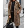 imageCHARTOU Womens Plaid Wool Pea Coat Classy Notched Double Breast Office Work Wool Long Trench OvercoatBrown