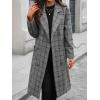 imageCHARTOU Womens Plaid Wool Pea Coat Classy Notched Double Breast Office Work Wool Long Trench OvercoatGrey