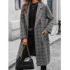 imageCHARTOU Womens Plaid Wool Pea Coat Classy Notched Double Breast Office Work Wool Long Trench OvercoatGrey