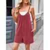imageCHARTOU Womens Summer Ribbed U Neck One Piece Romper Overalls Spaghetti Strap Shorts Jumpsuit with PocketsRed