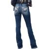 imageCHARTOU Womens Vintage Wash Embroidery Beaded MidRise Distressed Ripped Bootcut JeansBlue 02