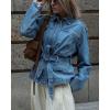 imageCHARTOU Womens Warp Jean Jacket Denim Belted Shirt Snap Button Zip Up Fashion Fall Tops with PocketsBlue