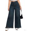 imageCHARTOU Baggy Wide Leg Jeans Woman Mid Rise Frayed Flare Jeans Boyfriend Stretchy Denim PantsDark Blue