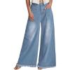 imageCHARTOU Baggy Wide Leg Jeans Woman Mid Rise Frayed Flare Jeans Boyfriend Stretchy Denim PantsLight Blue