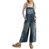 imageCHARTOU Floral Denim Overalls for Women Bib Baggy Jeans Crop Loose Denim Jumpsuit Patchwork Wide Leg PantsBlue