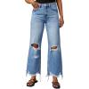 imageCHARTOU Ripped Flare Jeans for Women High Waisted Bell Bottom Wide Leg Cropped Jeans Distressed Baggy PantsBlue