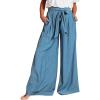 imageCHARTOU Summer Wide Leg Pants Womens Palazzo Pants Casual Textured Beach Flowy Pants Elastic Waist Pants with BeltBlue