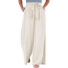 imageCHARTOU Summer Wide Leg Pants Womens Palazzo Pants Casual Textured Beach Flowy Pants Elastic Waist Pants with BeltIvory White