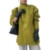 imageCHARTOU Women Button Down Wool Pea Coat Jacket Oversized Notch Lapel Blazer Midi Overcoat Trench CoatGreen