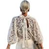 imageCHARTOU Women Dressy Causal Lace Blouse Tie Back Long Sleeve Sheer Shirt TopsWhite