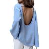 imageCHARTOU Women Fall Lightweight Oversized Sweater Scoop Neck Backless Cotton Pullover SweaterBlue