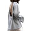 imageCHARTOU Women Fall Lightweight Oversized Sweater Scoop Neck Backless Cotton Pullover SweaterGrey