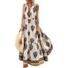 imageCHARTOU Women Floral Maxi Dress Summer Sleeveless Boho Flowy Long DressesBeige