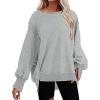 imageCHARTOU Women Oversized Crewneck Sweatshirt Ripped Distressed Hoodie Lightweight Tunic Shirts SweatshirtGrey