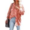imageCHARTOU Women Oversized Waffle Knit Shacket Jacket Corduroy Long Sleeve Button Down ShirtsPink
