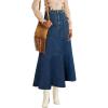 imageCHARTOU Women Ruffle Denim Maxi Skirt Casual Patchwork Flared High Waist A Line Long Jean SkirtBlue