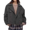 imageCHARTOU Women Short Pea Coats Double Breast Lapel Overcoats Winter Cropped Wool JacketGrey