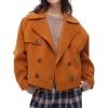 imageCHARTOU Women Short Pea Coats Double Breast Lapel Overcoats Winter Cropped Wool JacketPumpkin
