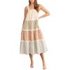 imageCHARTOU Women Sleeveless Gingham Long Flowy Dress Floral Tiered Daisy Contrast Trim Midi DressCoffee