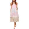 imageCHARTOU Women Sleeveless Gingham Long Flowy Dress Floral Tiered Daisy Contrast Trim Midi DressPink