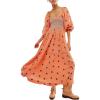 imageCHARTOU Women Summer Flowy Floral Dress Long Puff Sleeve Square Neck Boho Maxi Sundress Swing Smocked DressOrange