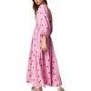 imageCHARTOU Women Summer Flowy Floral Dress Long Puff Sleeve Square Neck Boho Maxi Sundress Swing Smocked DressPink