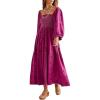 imageCHARTOU Women Summer Flowy Floral Dress Long Puff Sleeve Square Neck Boho Maxi Sundress Swing Smocked DressRose