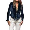 imageCHARTOU Women Velvet Shirt Tops Cute Bow Tie Front Puff Long Sleeve Blouse Ruffle Lapel Cut Out Fall OutfitsNavy