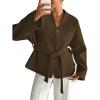 imageCHARTOU Women Wool Blend Crop Jacket Coat Oversized Fall Winter Blazer Outwear Trench Overcoat with BeltBrown