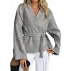 imageCHARTOU Women Wool Blend Crop Jacket Coat Oversized Fall Winter Blazer Outwear Trench Overcoat with BeltGrey