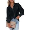 imageCHARTOU Womens Dressy Casual Lapel Collar Pleated Lantern Sleeve Button Down ShirtBlack