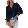 imageCHARTOU Womens Dressy Casual Lapel Collar Pleated Lantern Sleeve Button Down ShirtNavy
