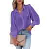 imageCHARTOU Womens Dressy Casual Lapel Collar Pleated Lantern Sleeve Button Down ShirtPurple