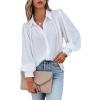imageCHARTOU Womens Dressy Casual Lapel Collar Pleated Lantern Sleeve Button Down ShirtWhite