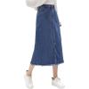 imageCHARTOU Womens Elegant High Waist Raw Hem ALine Denim Ripped Split Midi Long SkirtDark Blue