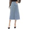 imageCHARTOU Womens Elegant High Waist Raw Hem ALine Denim Ripped Split Midi Long SkirtLight Blue