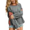 imageCHARTOU Womens Fall Oversized Crew Neck Patchwork Raw Hem Pullover SweatshirtGrey