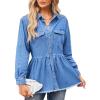 imageCHARTOU Womens Frayed Denim Shirts Collar Lapel Button Down Jeans Blouses Long Sleeve Ruffle Shirt Jacket