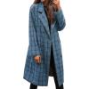 imageCHARTOU Womens Plaid Wool Pea Coat Classy Notched Double Breast Office Work Wool Long Trench OvercoatBlue