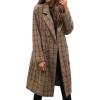 imageCHARTOU Womens Plaid Wool Pea Coat Classy Notched Double Breast Office Work Wool Long Trench OvercoatBrown