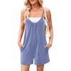 imageCHARTOU Womens Summer Ribbed U Neck One Piece Romper Overalls Spaghetti Strap Shorts Jumpsuit with PocketsBlue